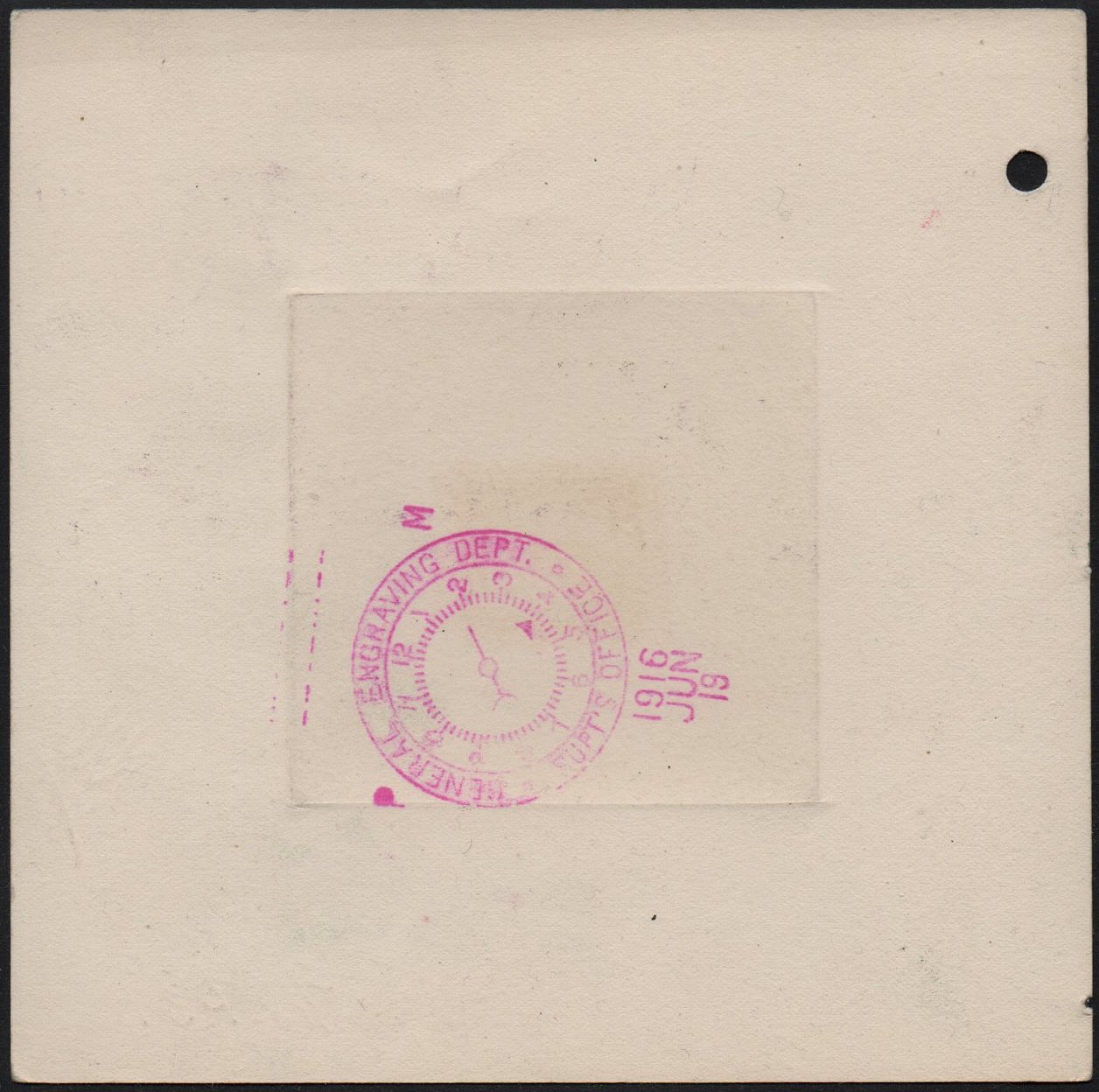ABN Co. stamp archive working die proof of 12c violet - back - timbres-poste Briefmarken stamps El Salvador Tram Trolley Tranvia National Theatre teatro nacional 